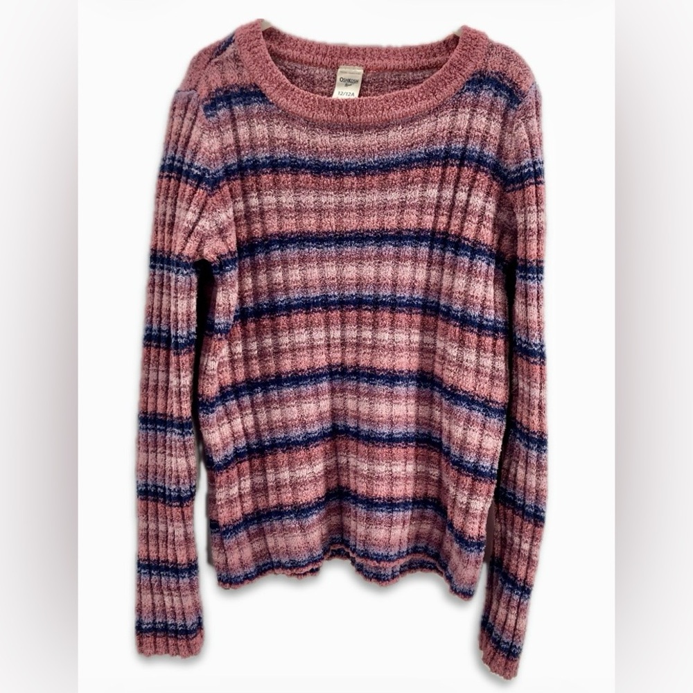 Oshkosh Pink and Blue Striped Soft Knit Crew Neck Sweater size 12 (Girl)